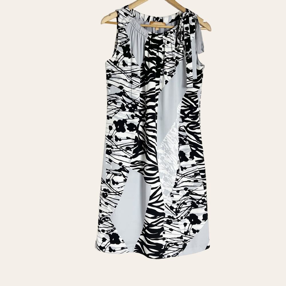 Ellen Tracy Gray Black Sleeveless Floral Casual Shift Dress Size 10